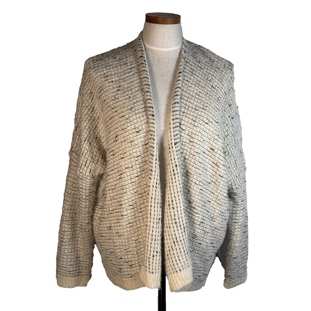 Sioni Large Open Cardigan Eggshell  & Gray Marled NWT Oversized  NEW